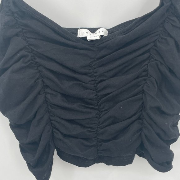 Topshop Women's Ruched Crop Camisole Black - Picture 2 of 7